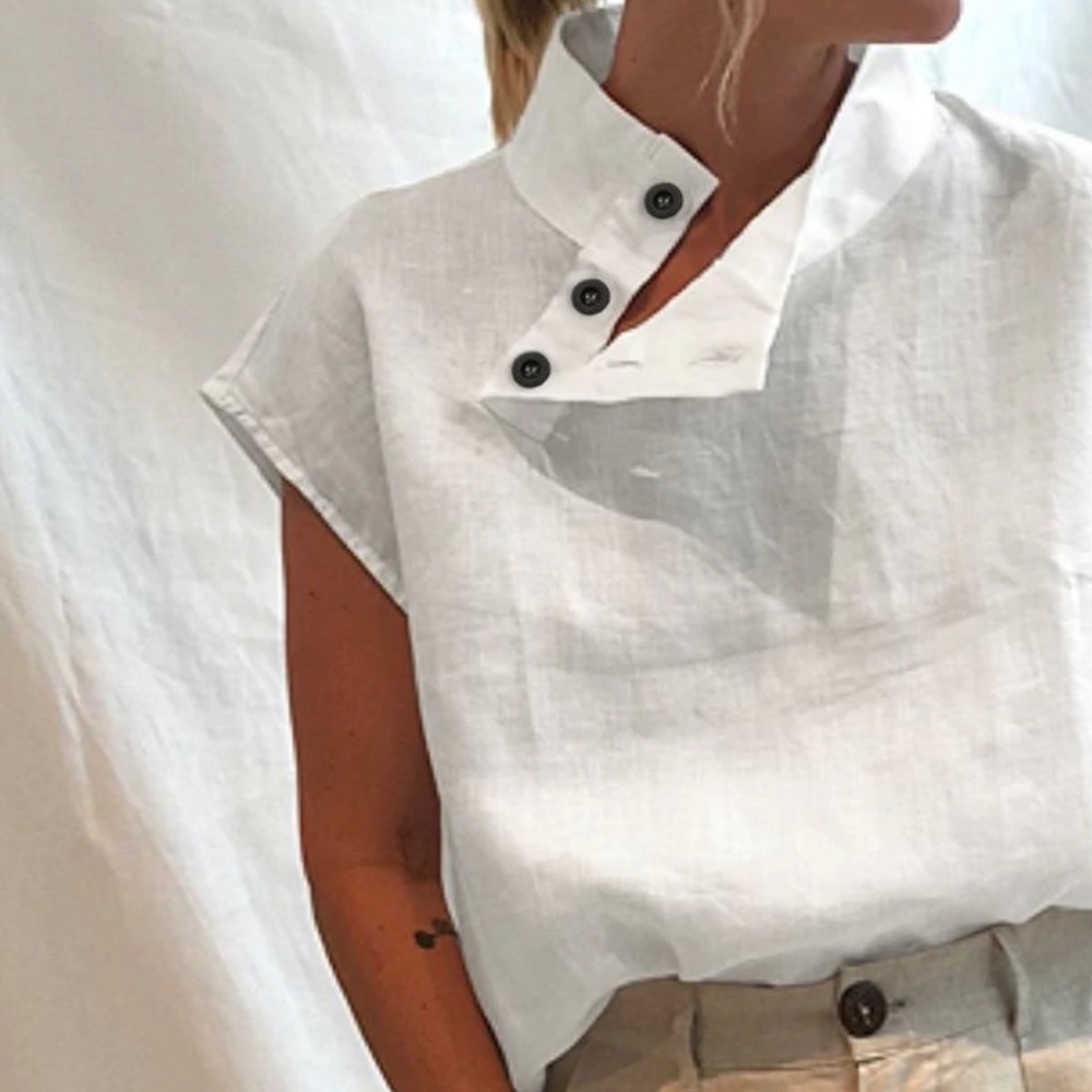 Celmia Collection Asymmetric Button-Up Blouse